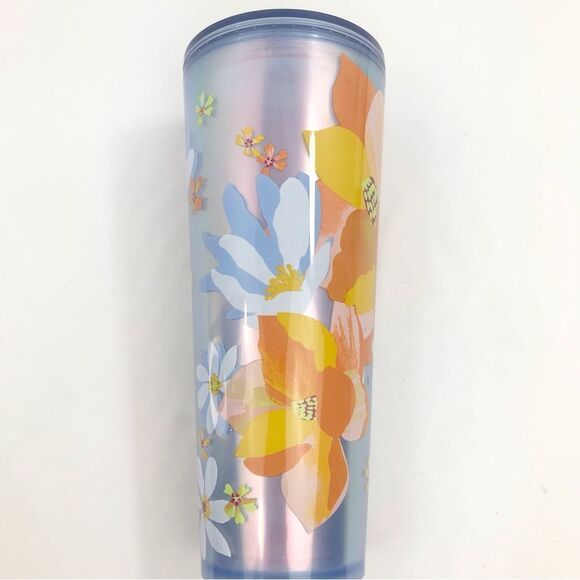 Starbucks Spring 2024 Yellow Blue Dichroic Magnolias 24 Oz Venti Plastic Tumbler - Picture 2 of 13